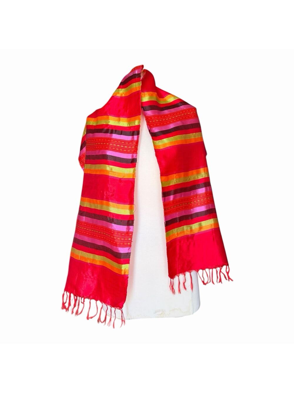 Handwoven Kikoy Cotton Wrap Scarf Colorful Striped Fringe Shawl Vibrant Stripes